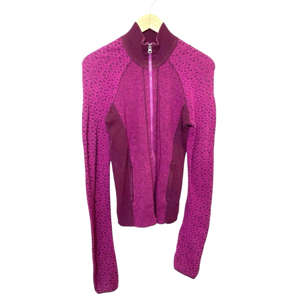 Title Nine Women's Small Fleece Jacket Wool Blend Full Zip Pockets Purple GEO